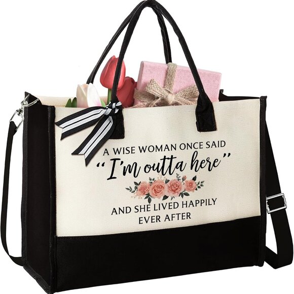 Retirement Tote Bag Canvas Large Capacity Woman Coworker Gift - Picture 1 of 7